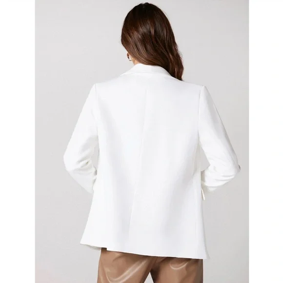 White Classic Blazer Jacket Shawl Collar Long Sleeve - Picture 4 of 8